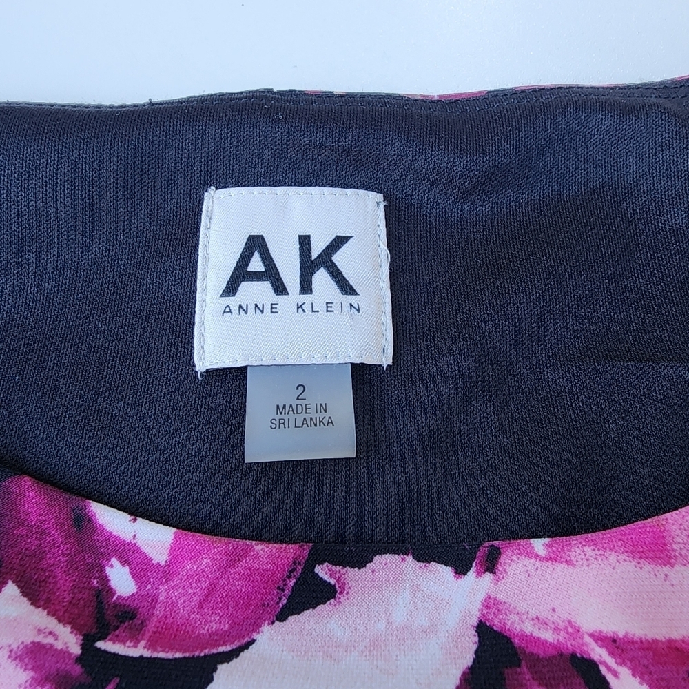 VTG Anne Klein Dress Ruched Black Pink Floral 3/4 Sleeves Stretch Womens Sz 2 - Picture 14 of 16